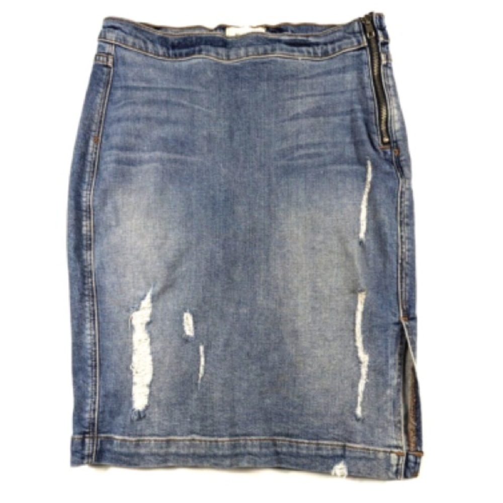 McGuire High Waisted Distressed Denim Jean Skirt 28